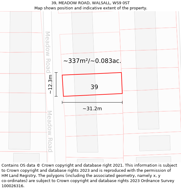 39, MEADOW ROAD, WALSALL, WS9 0ST: Plot and title map