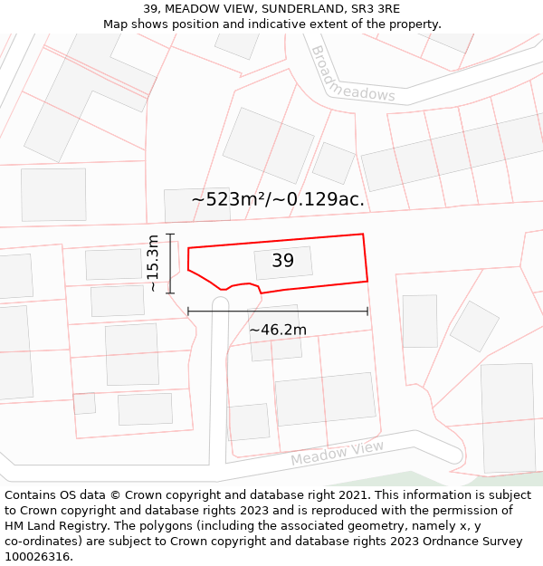 39, MEADOW VIEW, SUNDERLAND, SR3 3RE: Plot and title map