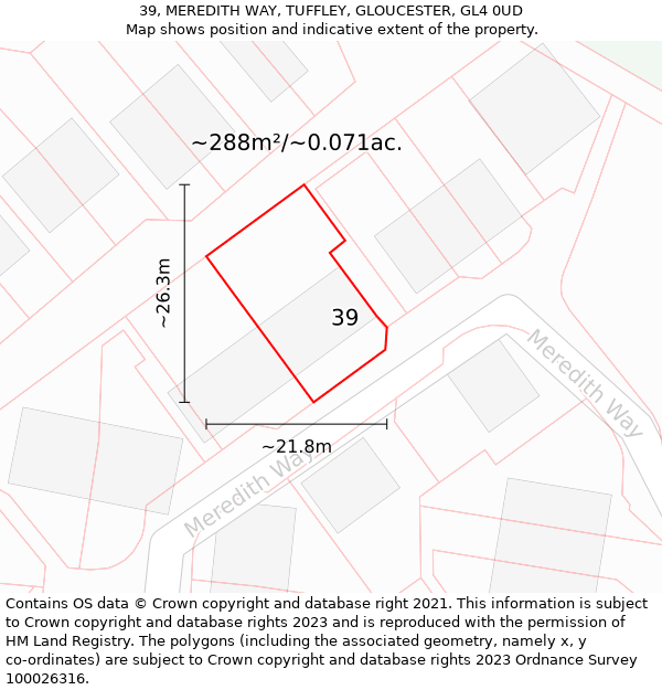 39, MEREDITH WAY, TUFFLEY, GLOUCESTER, GL4 0UD: Plot and title map