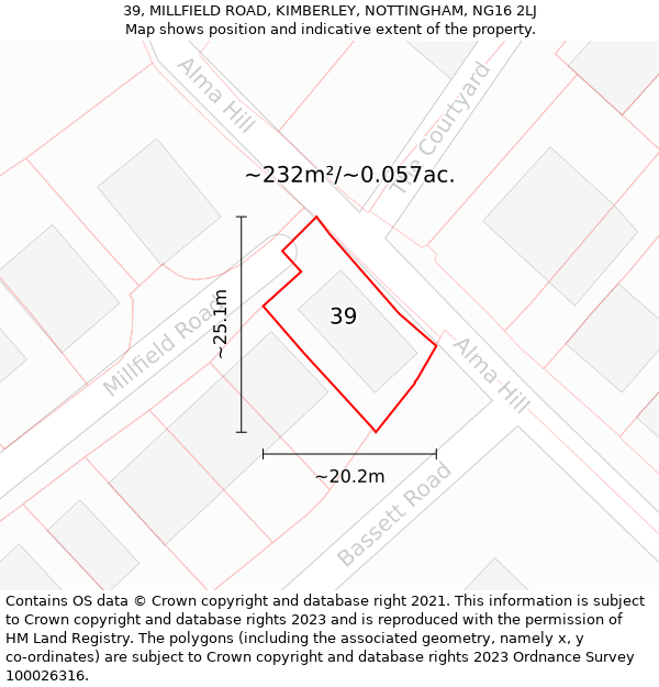 39, MILLFIELD ROAD, KIMBERLEY, NOTTINGHAM, NG16 2LJ: Plot and title map