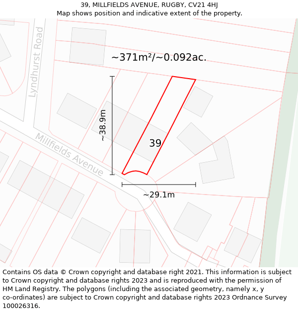 39, MILLFIELDS AVENUE, RUGBY, CV21 4HJ: Plot and title map