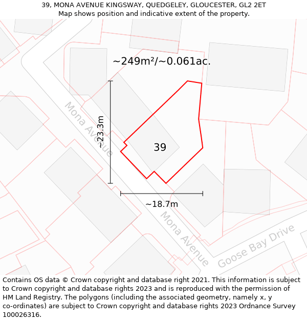 39, MONA AVENUE KINGSWAY, QUEDGELEY, GLOUCESTER, GL2 2ET: Plot and title map