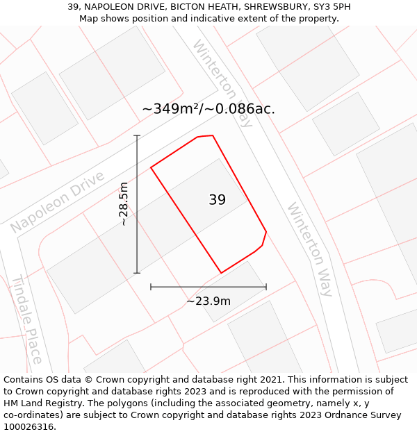 39, NAPOLEON DRIVE, BICTON HEATH, SHREWSBURY, SY3 5PH: Plot and title map