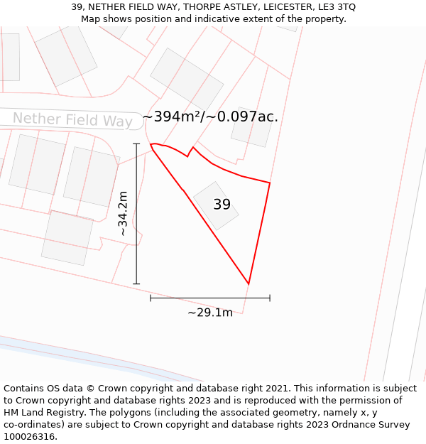 39, NETHER FIELD WAY, THORPE ASTLEY, LEICESTER, LE3 3TQ: Plot and title map