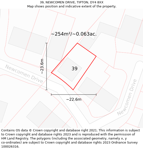 39, NEWCOMEN DRIVE, TIPTON, DY4 8XX: Plot and title map