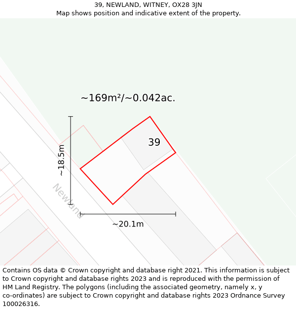 39, NEWLAND, WITNEY, OX28 3JN: Plot and title map