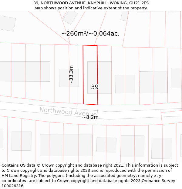 39, NORTHWOOD AVENUE, KNAPHILL, WOKING, GU21 2ES: Plot and title map