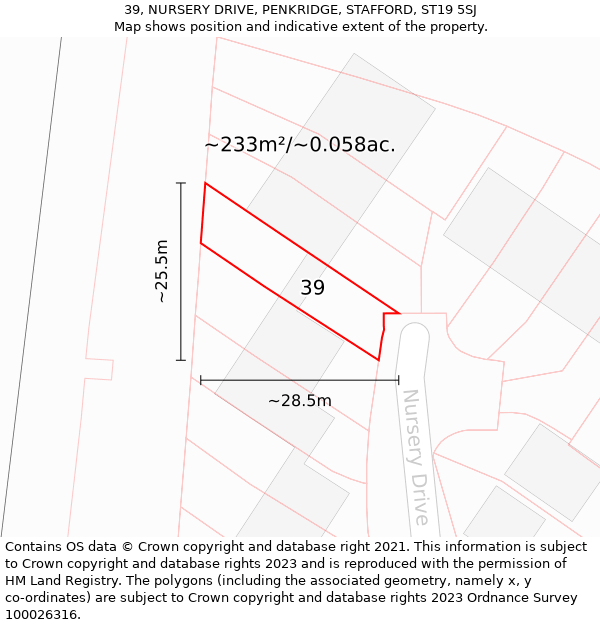 39, NURSERY DRIVE, PENKRIDGE, STAFFORD, ST19 5SJ: Plot and title map