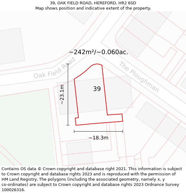 39, OAK FIELD ROAD, HEREFORD, HR2 6SD: Plot and title map