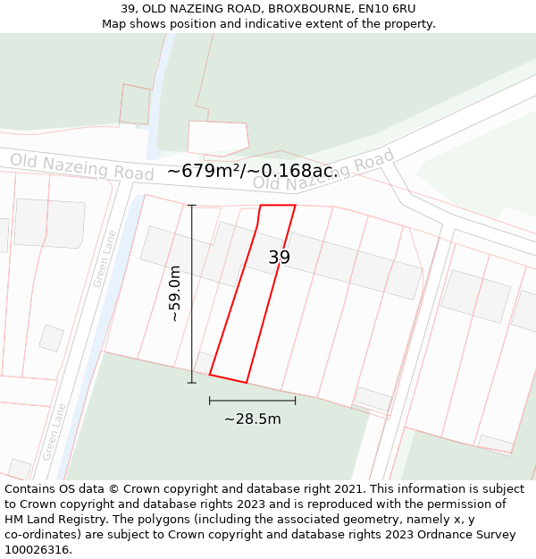 39, OLD NAZEING ROAD, BROXBOURNE, EN10 6RU: Plot and title map