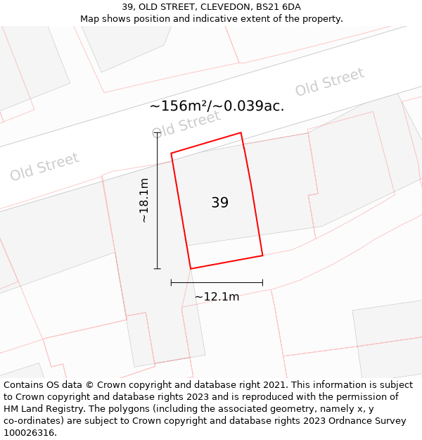 39, OLD STREET, CLEVEDON, BS21 6DA: Plot and title map