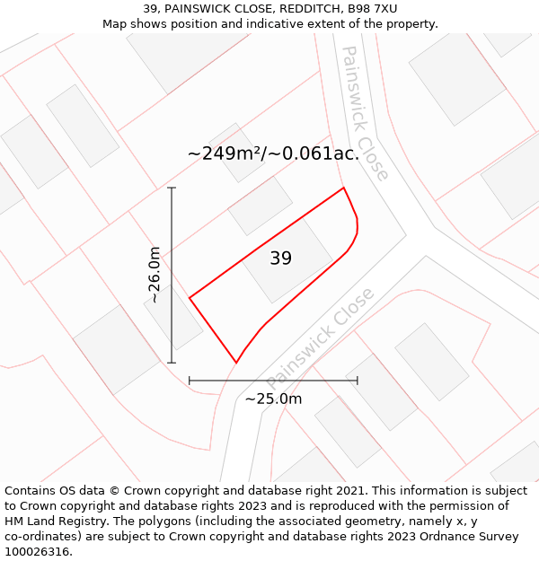 39, PAINSWICK CLOSE, REDDITCH, B98 7XU: Plot and title map