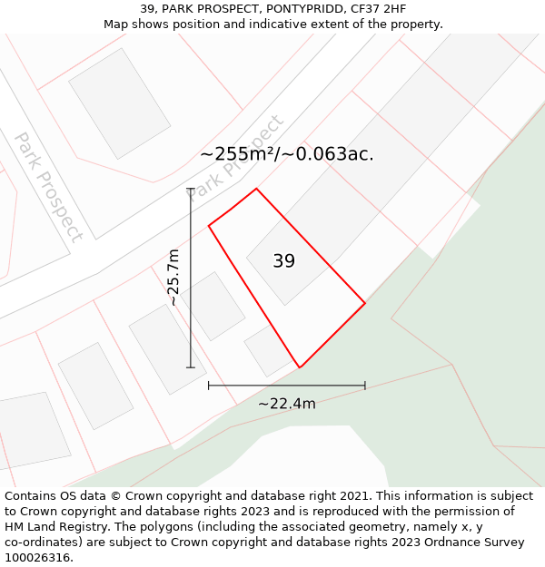 39, PARK PROSPECT, PONTYPRIDD, CF37 2HF: Plot and title map