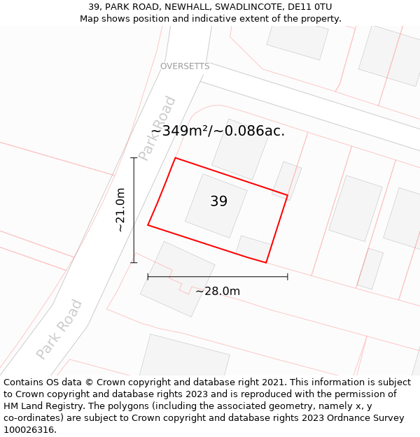 39, PARK ROAD, NEWHALL, SWADLINCOTE, DE11 0TU: Plot and title map