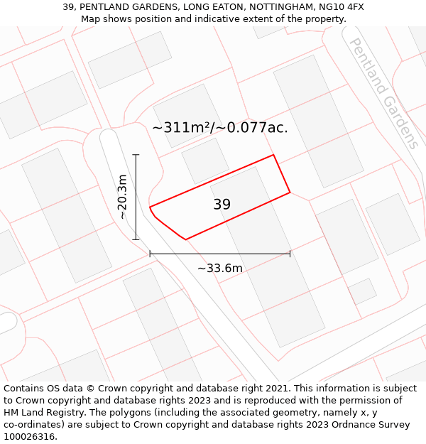 39, PENTLAND GARDENS, LONG EATON, NOTTINGHAM, NG10 4FX: Plot and title map