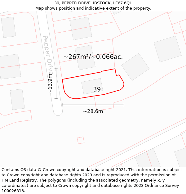 39, PEPPER DRIVE, IBSTOCK, LE67 6QL: Plot and title map