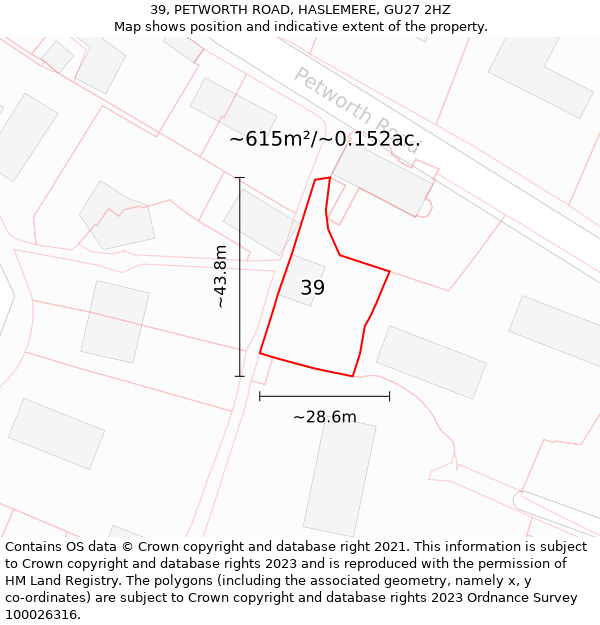 39, PETWORTH ROAD, HASLEMERE, GU27 2HZ: Plot and title map