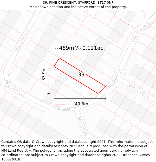 39, PINE CRESCENT, STAFFORD, ST17 0NF: Plot and title map