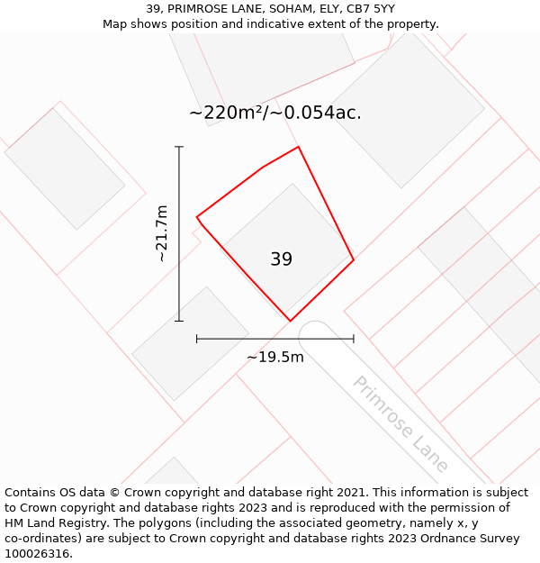 39, PRIMROSE LANE, SOHAM, ELY, CB7 5YY: Plot and title map