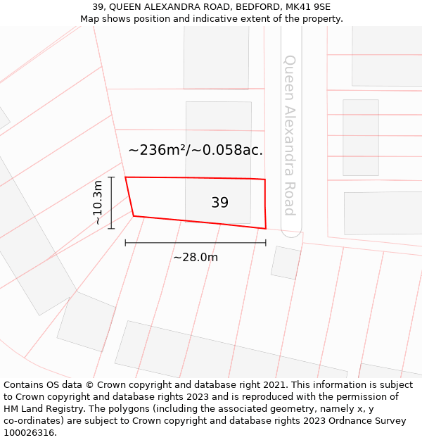 39, QUEEN ALEXANDRA ROAD, BEDFORD, MK41 9SE: Plot and title map