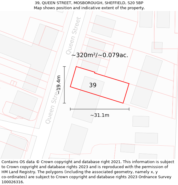 39, QUEEN STREET, MOSBOROUGH, SHEFFIELD, S20 5BP: Plot and title map