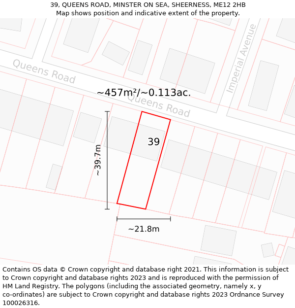 39, QUEENS ROAD, MINSTER ON SEA, SHEERNESS, ME12 2HB: Plot and title map