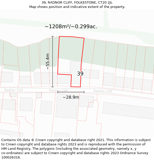 39, RADNOR CLIFF, FOLKESTONE, CT20 2JL: Plot and title map