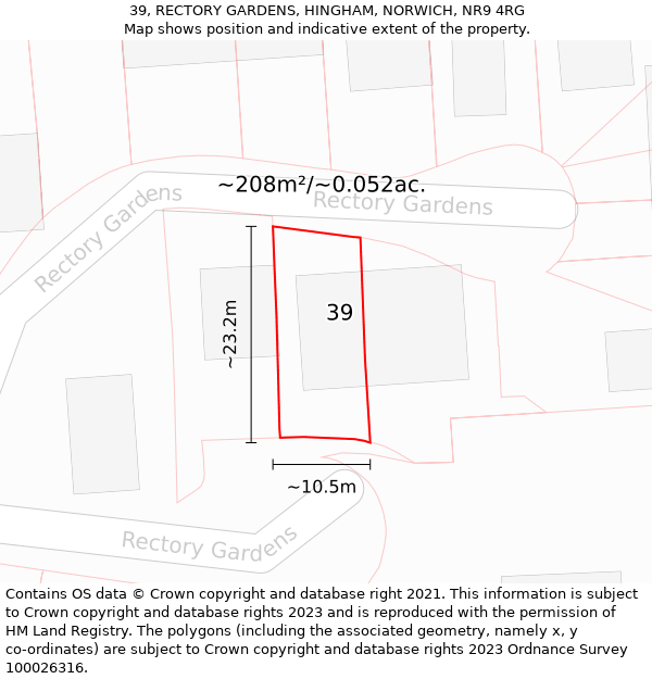 39, RECTORY GARDENS, HINGHAM, NORWICH, NR9 4RG: Plot and title map