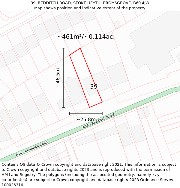 39, REDDITCH ROAD, STOKE HEATH, BROMSGROVE, B60 4JW: Plot and title map