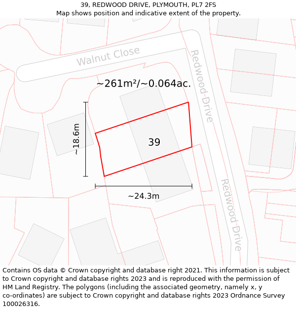 39, REDWOOD DRIVE, PLYMOUTH, PL7 2FS: Plot and title map