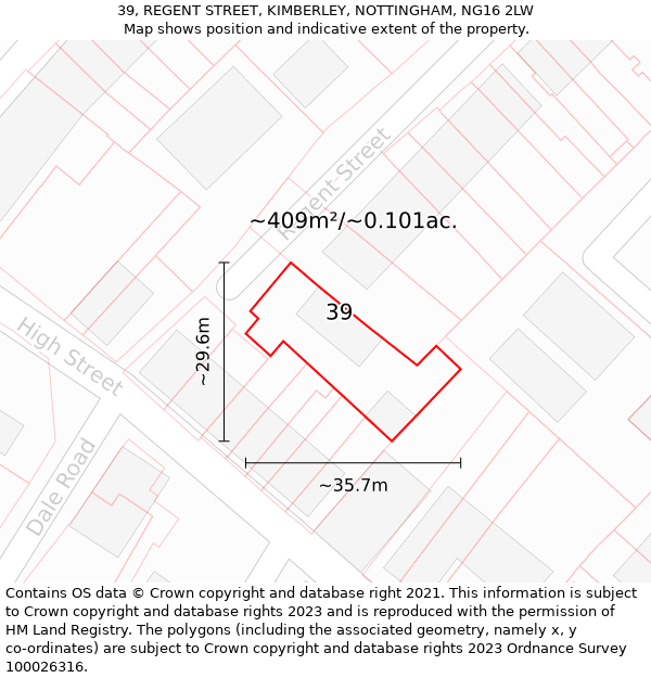 39, REGENT STREET, KIMBERLEY, NOTTINGHAM, NG16 2LW: Plot and title map