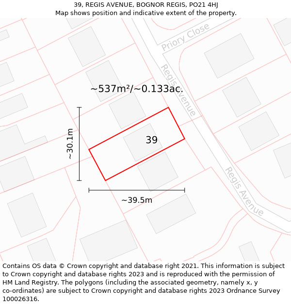 39, REGIS AVENUE, BOGNOR REGIS, PO21 4HJ: Plot and title map