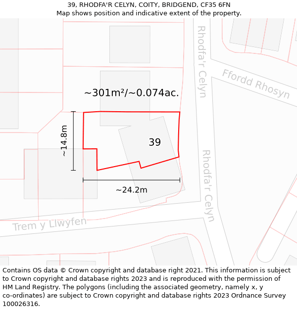 39, RHODFA'R CELYN, COITY, BRIDGEND, CF35 6FN: Plot and title map