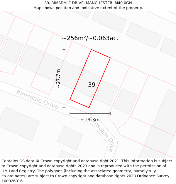 39, RIMSDALE DRIVE, MANCHESTER, M40 0GN: Plot and title map