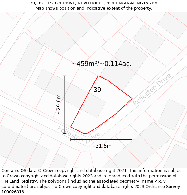 39, ROLLESTON DRIVE, NEWTHORPE, NOTTINGHAM, NG16 2BA: Plot and title map