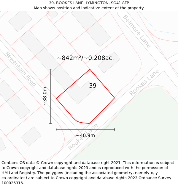 39, ROOKES LANE, LYMINGTON, SO41 8FP: Plot and title map