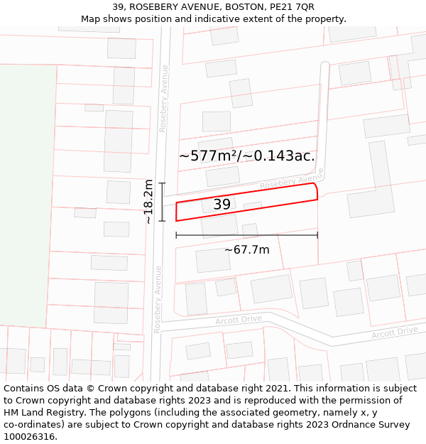 39, ROSEBERY AVENUE, BOSTON, PE21 7QR: Plot and title map