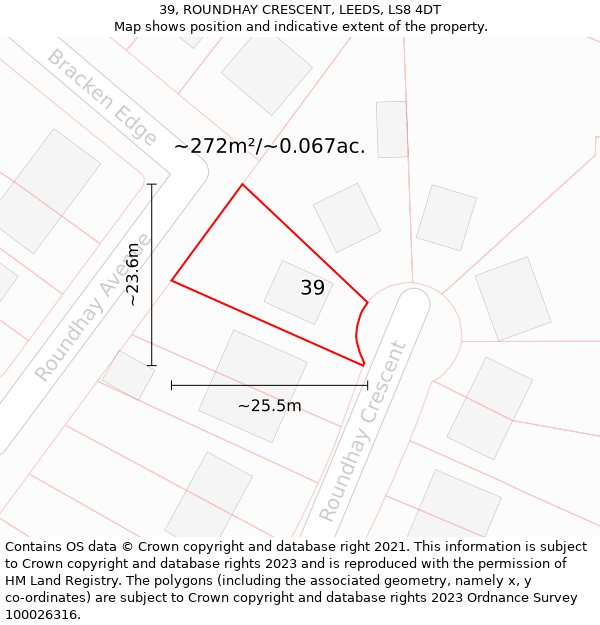 39, ROUNDHAY CRESCENT, LEEDS, LS8 4DT: Plot and title map