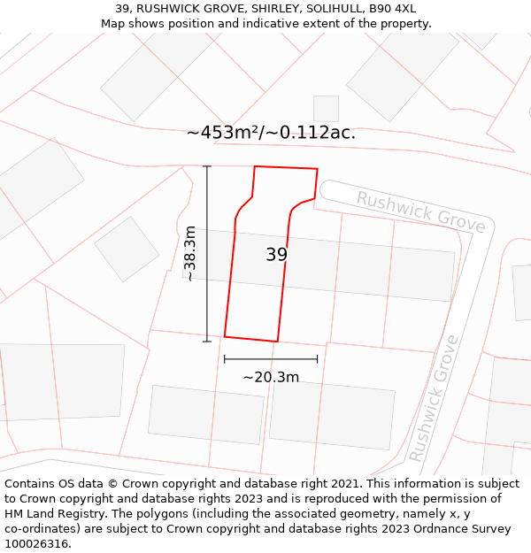 39, RUSHWICK GROVE, SHIRLEY, SOLIHULL, B90 4XL: Plot and title map