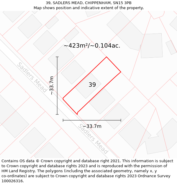 39, SADLERS MEAD, CHIPPENHAM, SN15 3PB: Plot and title map