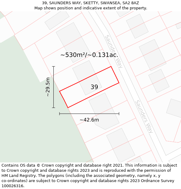 39, SAUNDERS WAY, SKETTY, SWANSEA, SA2 8AZ: Plot and title map