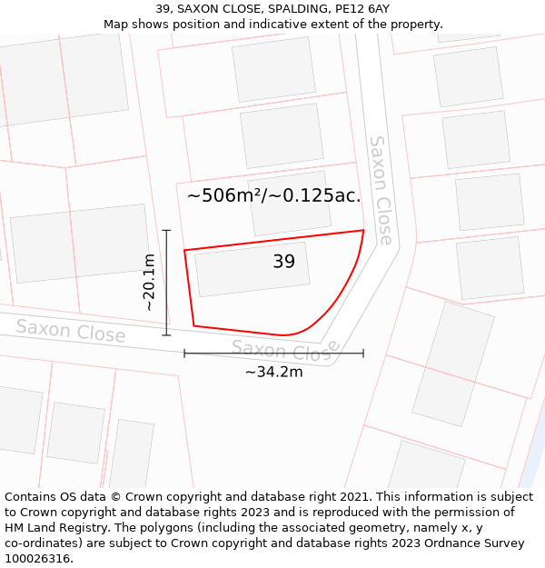 39, SAXON CLOSE, SPALDING, PE12 6AY: Plot and title map