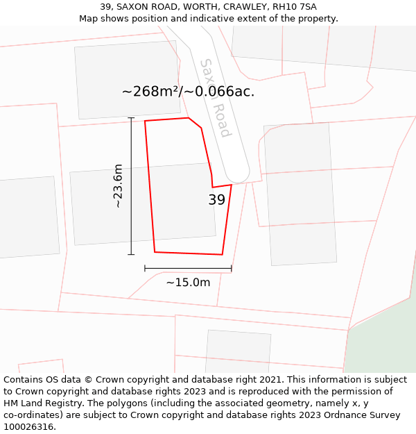 39, SAXON ROAD, WORTH, CRAWLEY, RH10 7SA: Plot and title map