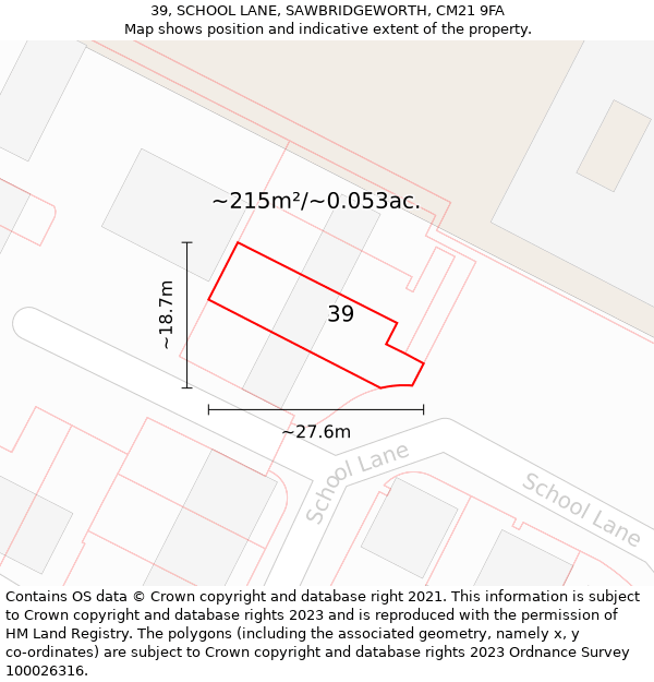 39, SCHOOL LANE, SAWBRIDGEWORTH, CM21 9FA: Plot and title map