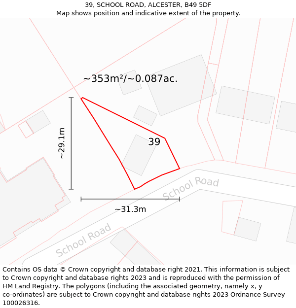 39, SCHOOL ROAD, ALCESTER, B49 5DF: Plot and title map