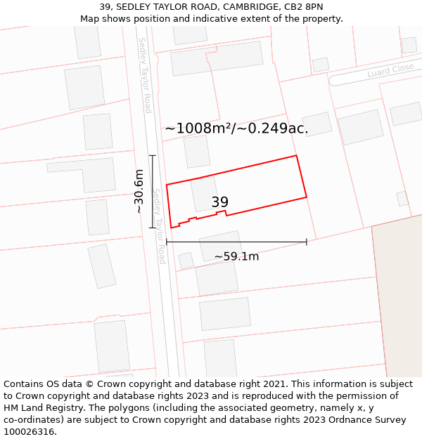 39, SEDLEY TAYLOR ROAD, CAMBRIDGE, CB2 8PN: Plot and title map
