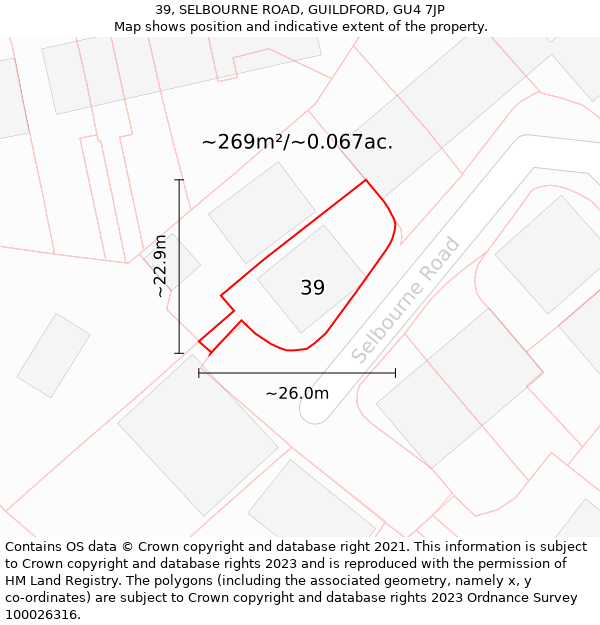 39, SELBOURNE ROAD, GUILDFORD, GU4 7JP: Plot and title map