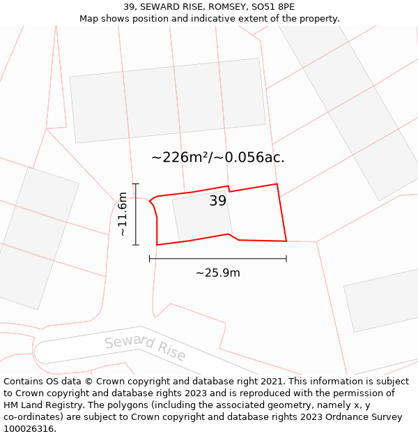 39, SEWARD RISE, ROMSEY, SO51 8PE: Plot and title map