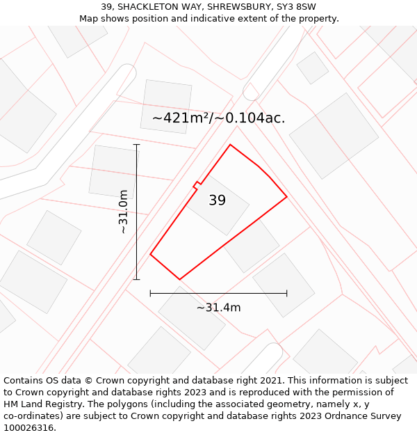 39, SHACKLETON WAY, SHREWSBURY, SY3 8SW: Plot and title map