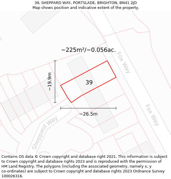 39, SHEPPARD WAY, PORTSLADE, BRIGHTON, BN41 2JD: Plot and title map